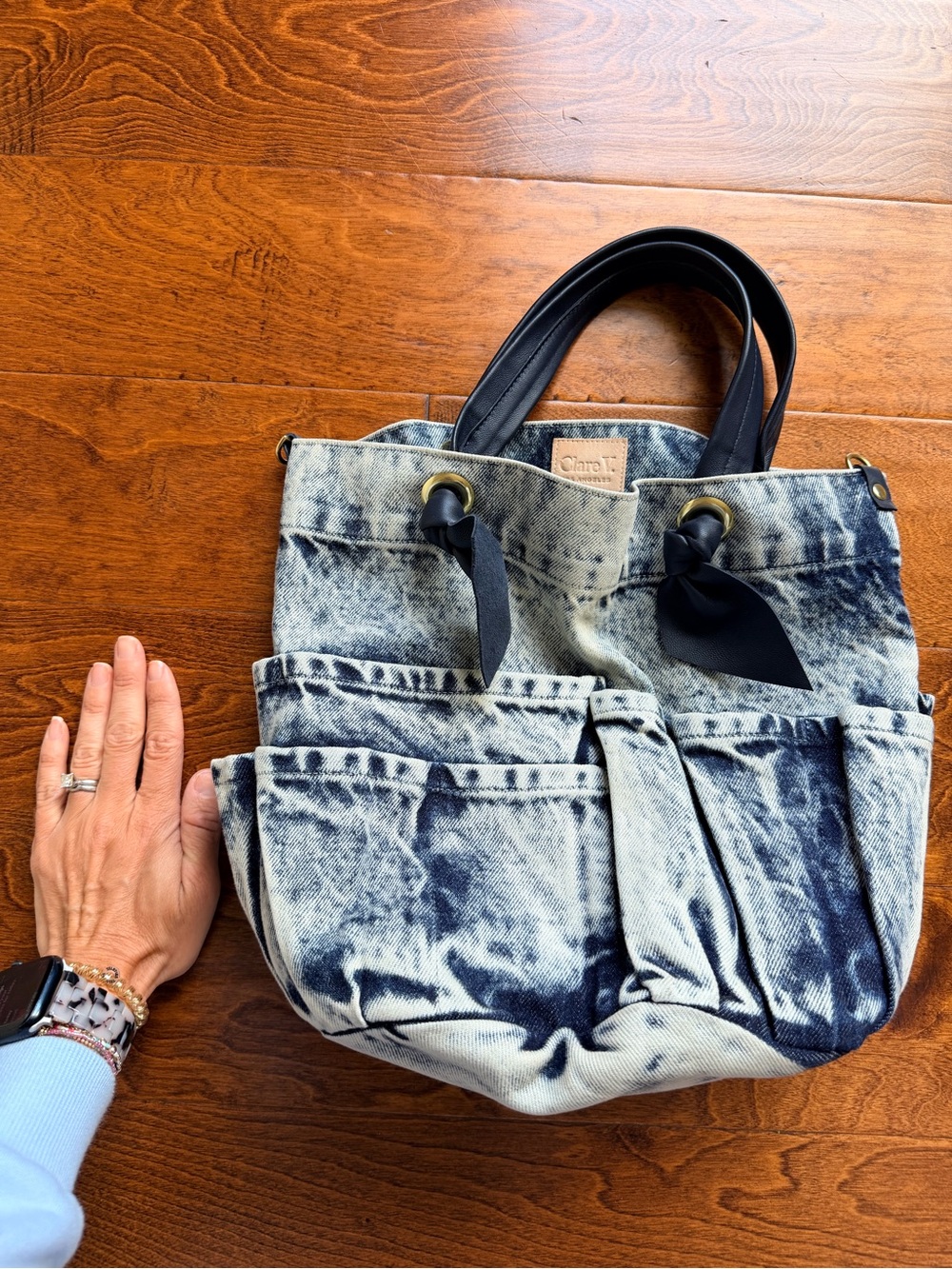Clare V. Navy Tie-Handle Bucket Bag in Denim Wash - Picture 8 of 8